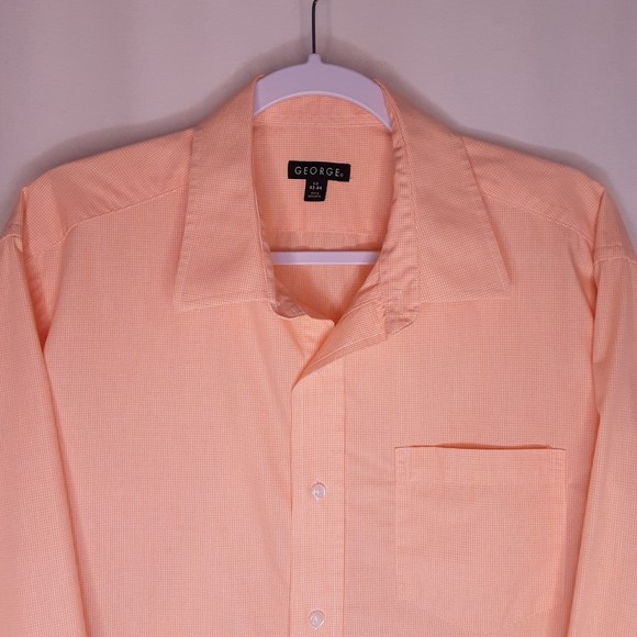 George Mens Button Up Shirt Orange Micro Plaids Size Large 42/44 - Picture 2 of 8